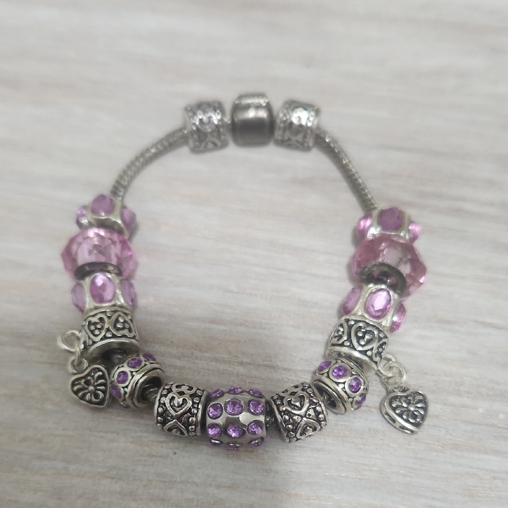 Elegant Silver and Purple Charm Bracelet